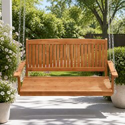 2 Seater Porch Swing Chair with Chains Outdoor Garden Wooden Bench Furniture