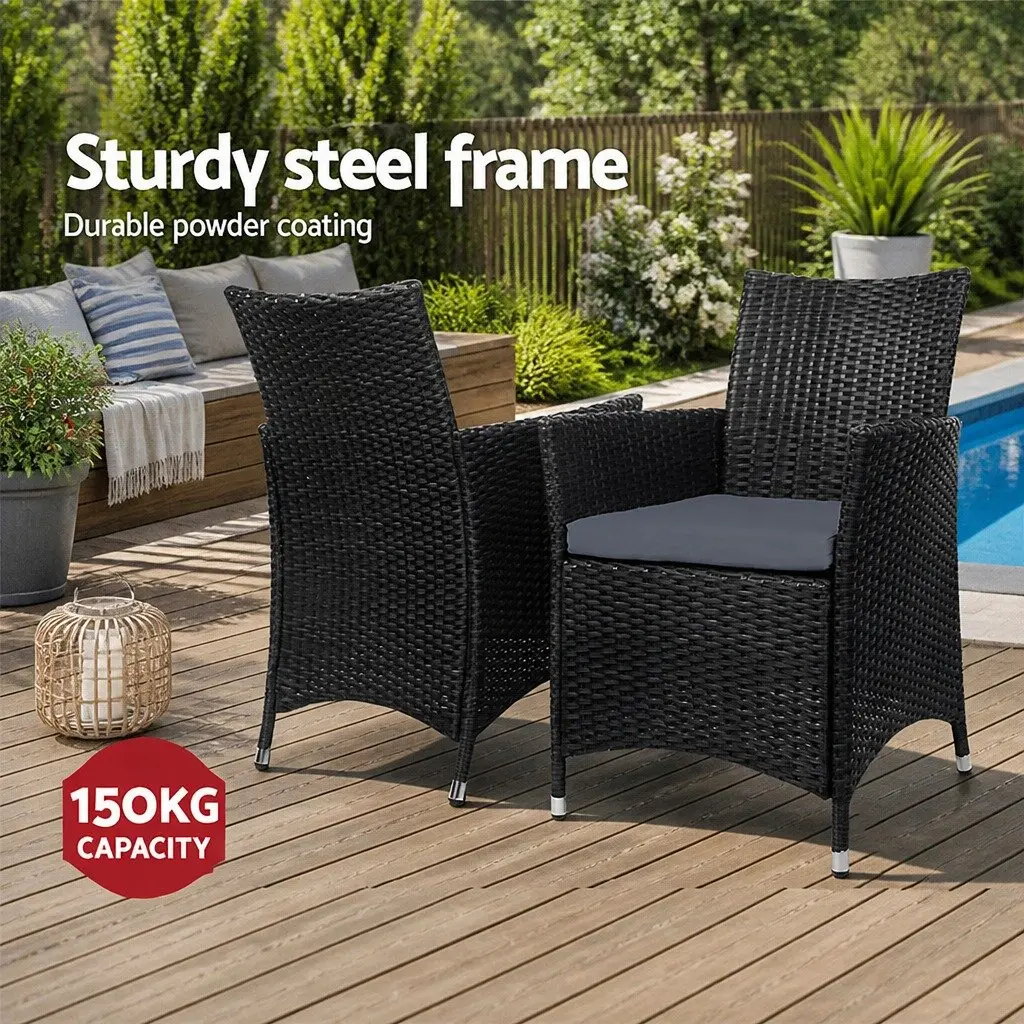 Outdoor Chairs Wicker Black Cushion 2 Piece Set Weather Resistant PE Wicker