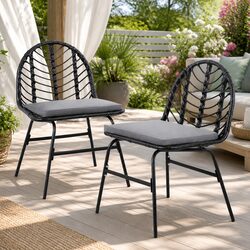 Outdoor Dining Chairs Set of 2 Wicker Lounge Patio Furniture Black Modern Design