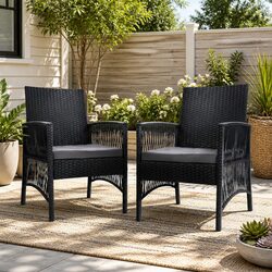 2PC Outdoor Dining Chairs Patio Wicker Lounge Garden Furniture Black