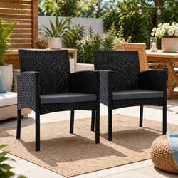 Outdoor Dining Chairs 2PC Patio Rattan Lounge Furniture Set Black PE Wicker XL