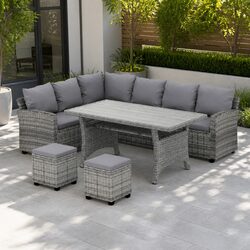 Outdoor Dining Set 8 Seater Wicker Table Chairs Sofas Ottomans Grey Lounge