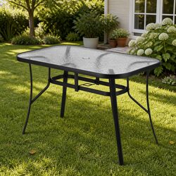 Outdoor Dining Table 120cm Steel Frame Tempered Glass Patio Furniture Parasol
