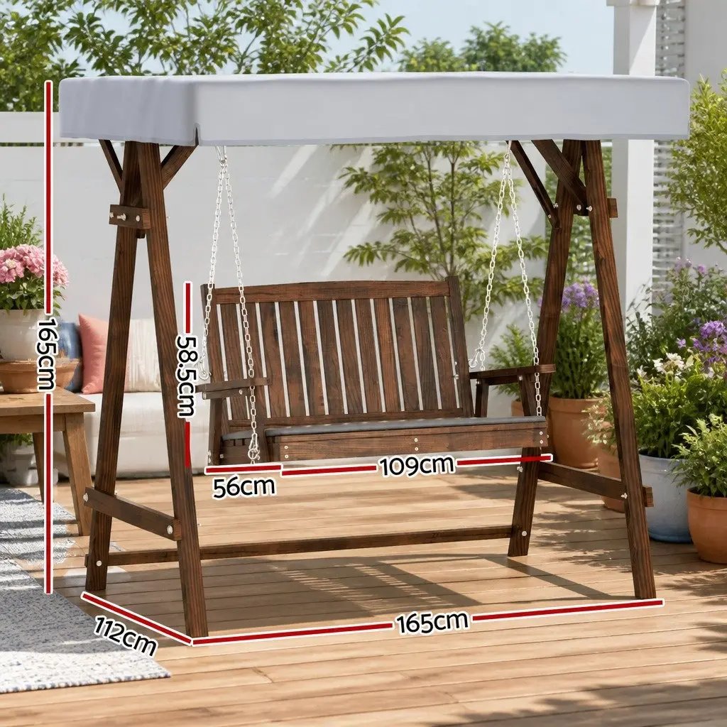 Outdoor Swing Chair 2 Seater Garden Bench with Adjustable Canopy Charcoal