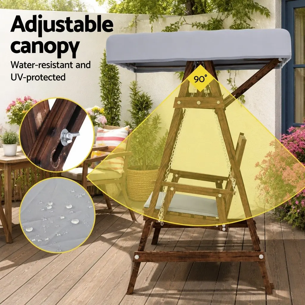 Outdoor Swing Chair 2 Seater Garden Bench with Adjustable Canopy Charcoal
