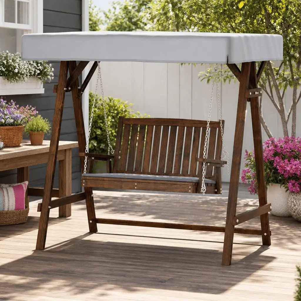 Outdoor Swing Chair 2 Seater Garden Bench with Adjustable Canopy Charcoal