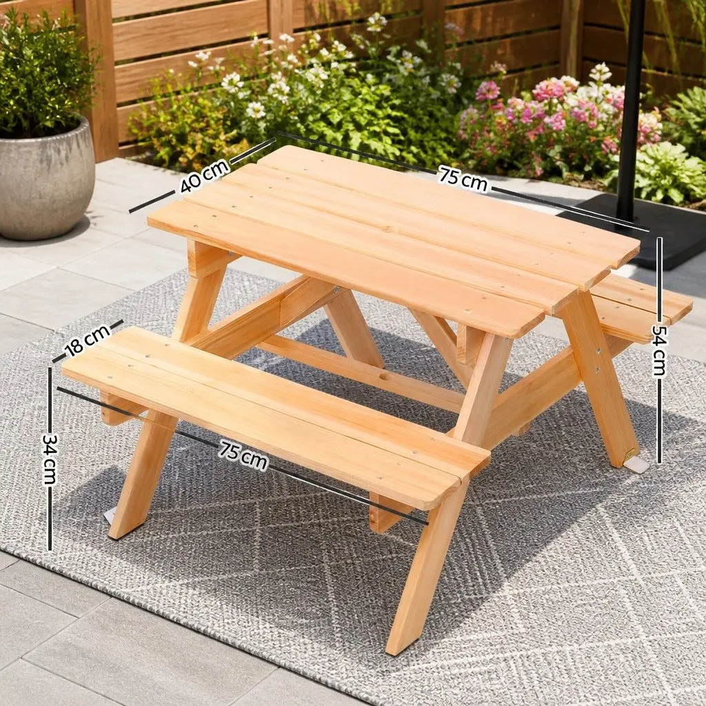 Kids Picnic Table and Bench Set Outdoor Wooden Dining Furniture Natural Fir for Ages 3 to 8 Years