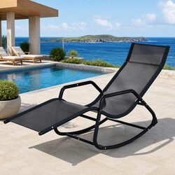 Rocking Lounge Chair Outdoor Lounger Patio Furniture Garden Pool Black Relaxer