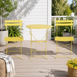 3 Piece Outdoor Bistro Set Steel Table Chairs Patio Furniture Yellow Foldable