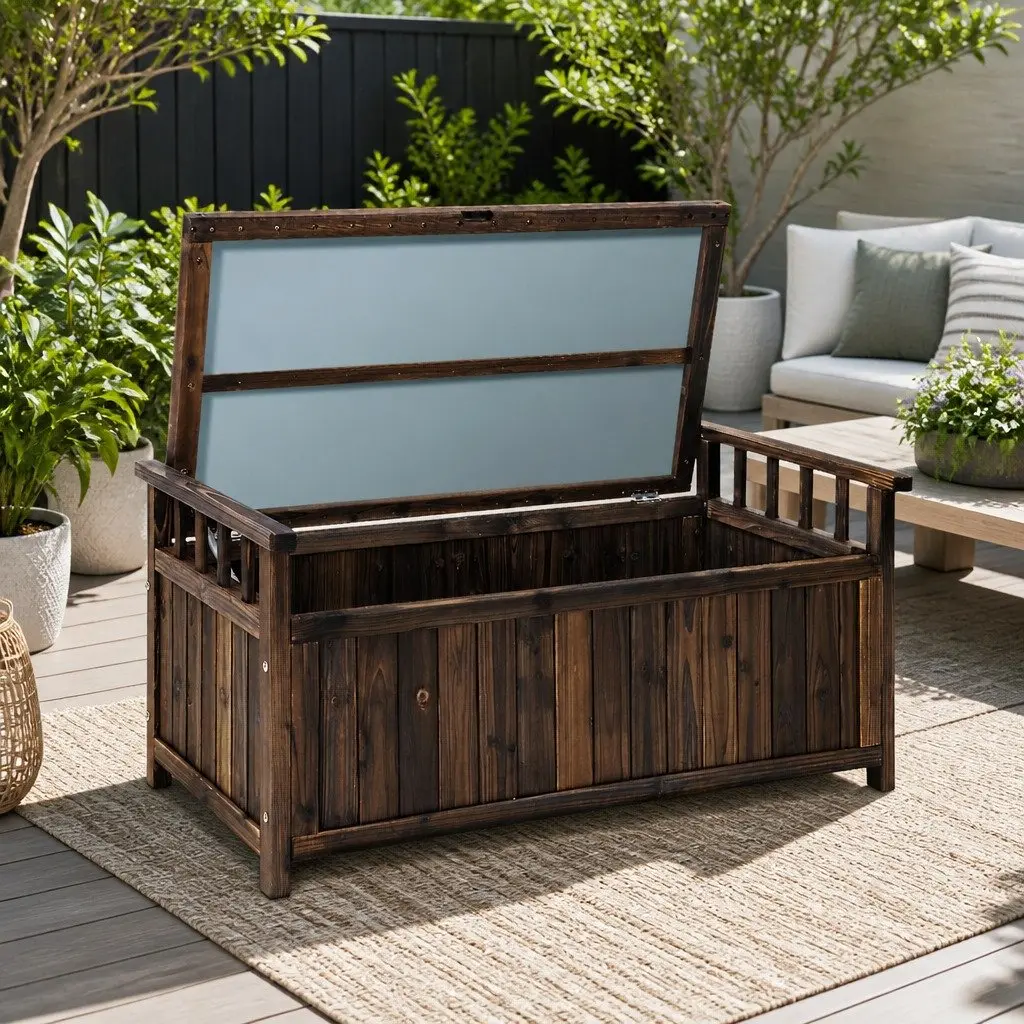 Outdoor Storage Bench Box Wooden Garden Patio Furniture Charcoal Seat Deck Box
