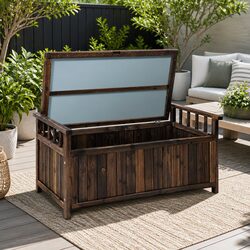 Outdoor Storage Bench Box Wooden Garden Patio Furniture Charcoal Seat Deck Box