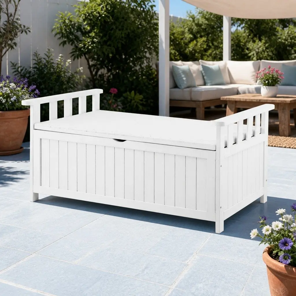 Outdoor Storage Bench Box Garden Patio Furniture Seat Tool Organizer White