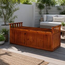 Outdoor Storage Bench Box 129cm Wooden Garden Chest Seat Patio Furniture Natural