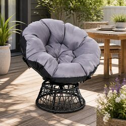 Papasan Chair Outdoor Wicker Patio Furniture Rotatable Garden Lounge Seat Black