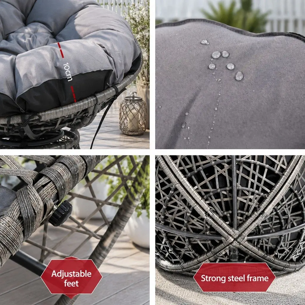 Papasan Chair Rotatable 360 Degree Grey Wicker Outdoor Indoor Patio Furniture
