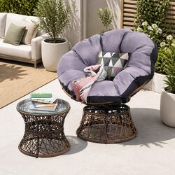 Papasan Chair and Side Table Set Outdoor Lounge Wicker Garden Furniture Brown