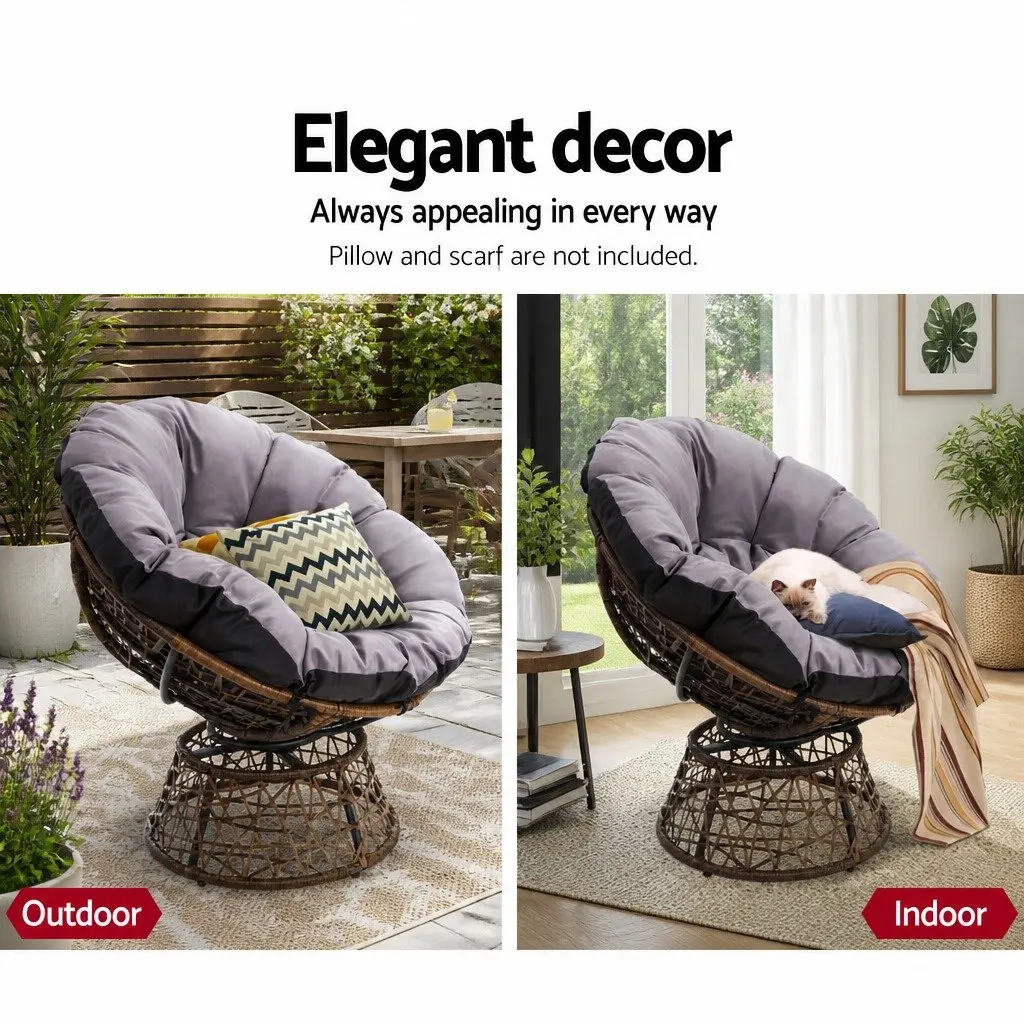 Papasan Chair Set Outdoor Lounge Rotatable PE-Wicker Brown
