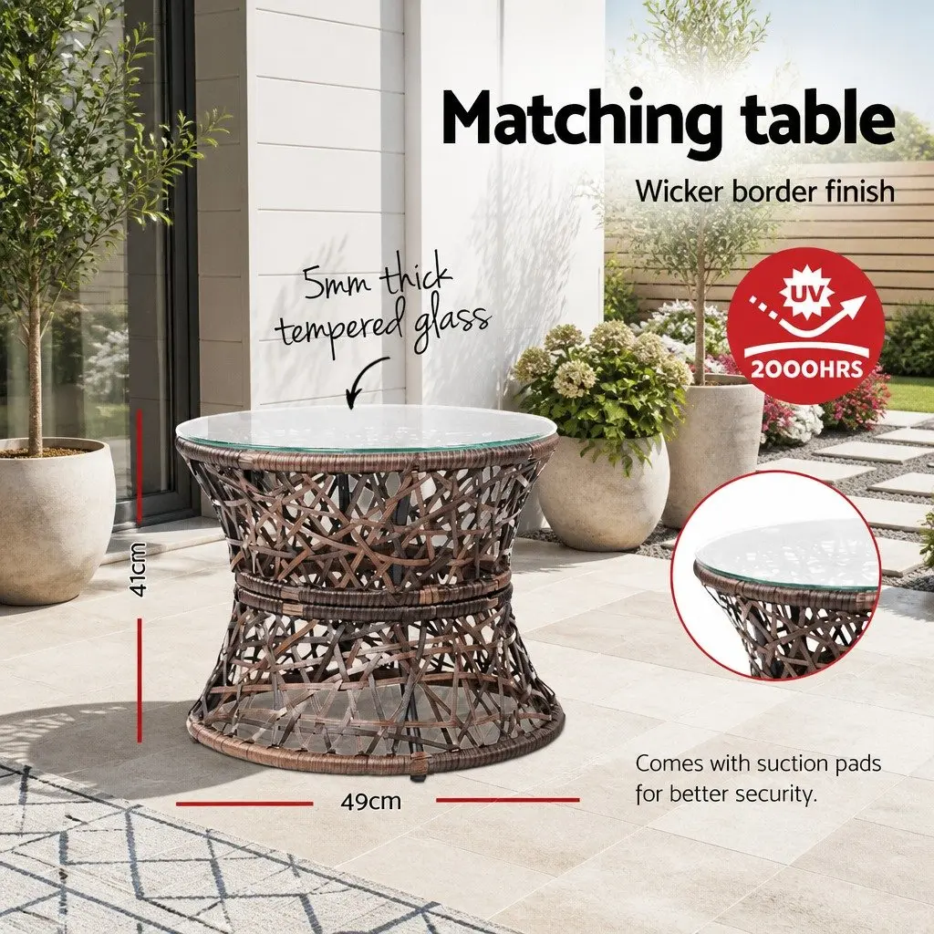 Papasan Chair Set Outdoor Lounge Rotatable PE-Wicker Brown