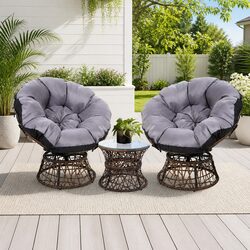 Outdoor Papasan Chair Side Table Setting Wicker Patio Furniture Brown 2-Piece