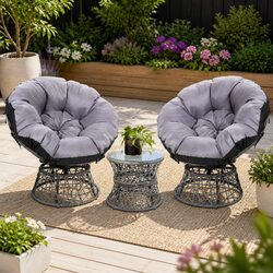 Papasan Chair Side Table Set Outdoor Lounge Furniture Wicker Patio Grey 2 Seat