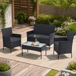 4 Seater Outdoor Sofa Set with Storage Cover Wicker Table Chairs Dark Grey