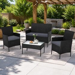4 Seater Outdoor Sofa Set Wicker Furniture Table Chair Dark Grey Patio Garden