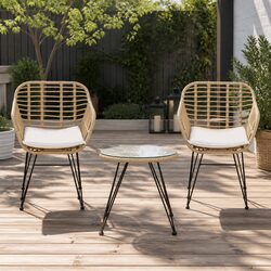 3PC Outdoor Bistro Set Lounge Furniture Table Chairs Cushion Patio Garden
