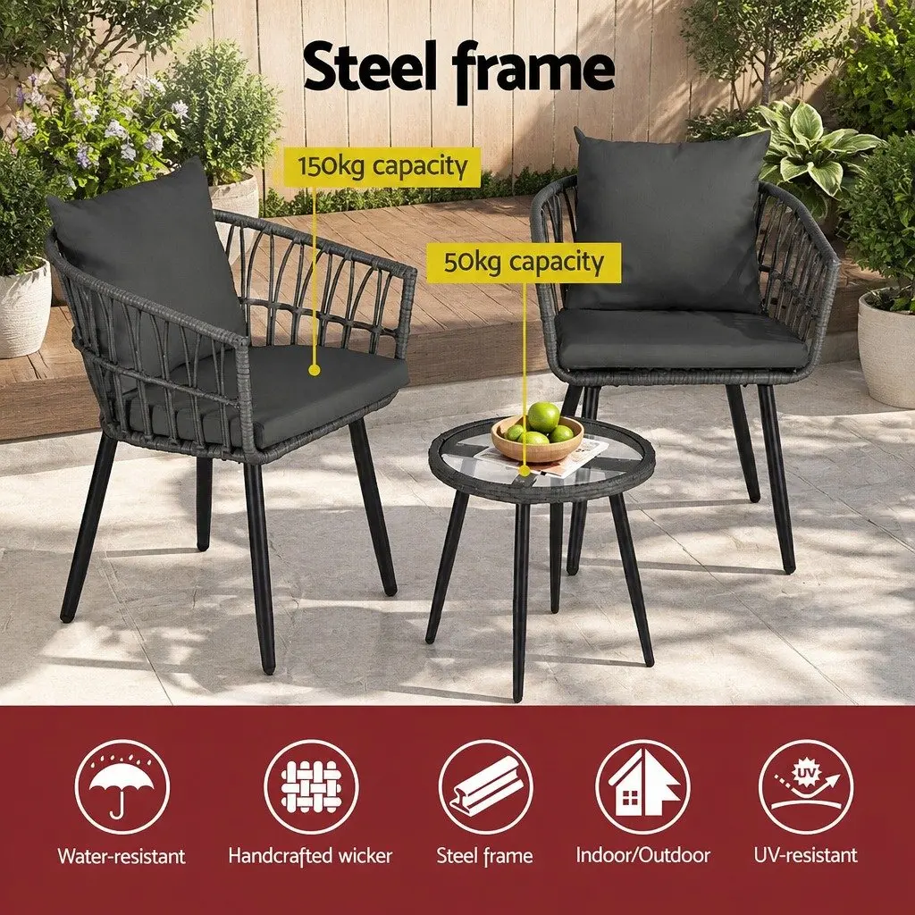 3PC Outdoor Lounge Set Grey Patio Furniture with Chairs and Coffee Table