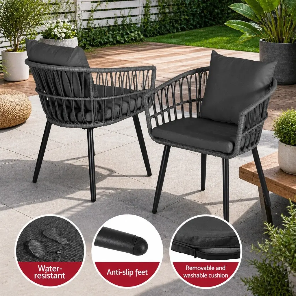 3PC Outdoor Lounge Set Grey Patio Furniture with Chairs and Coffee Table