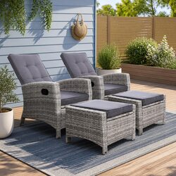 Recliner Chairs 2PC Wicker Lounger Outdoor Furniture Adjustable Backrest