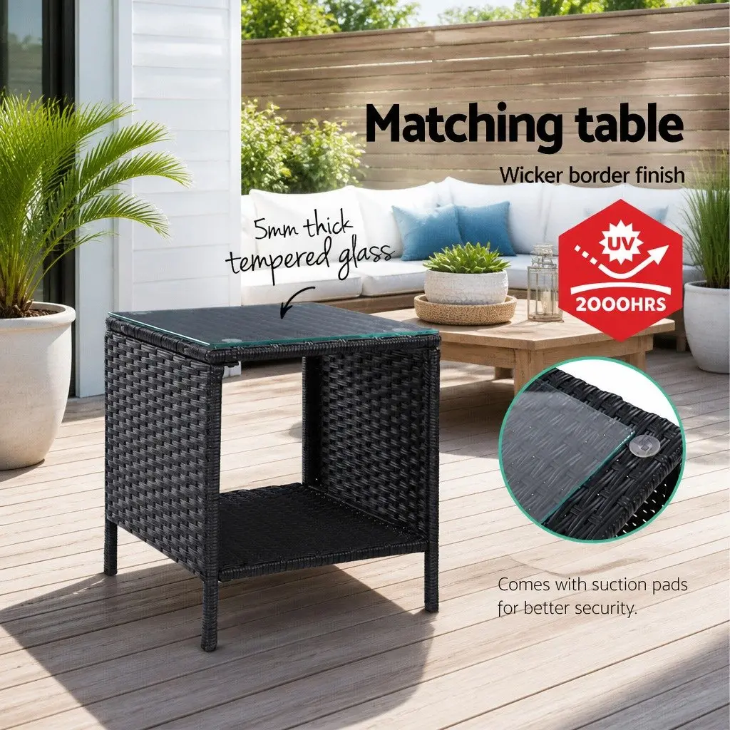 3 Piece Outdoor Wicker Recliner Set Adjustable Backrest Black