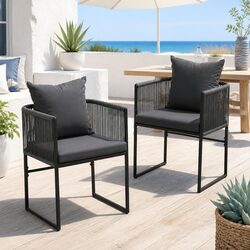 Outdoor Dining Chairs 2PC Woven Rope Patio Furniture Steel Frame Garden Seating