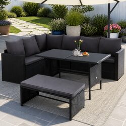 Outdoor Sofa Dining Set 8 Seater Wicker Lounge with Table Black Garden Furniture