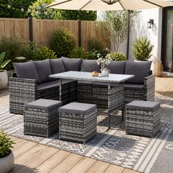 Outdoor Sofa Dining Setting 9 Seater Wicker Lounge Set Mixed Grey with Table