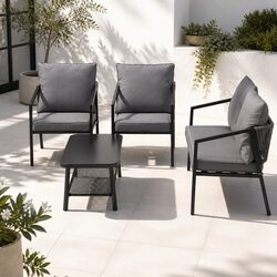 4 Seater Outdoor Lounge Set Patio Sofa Chair Table Black Garden Furniture