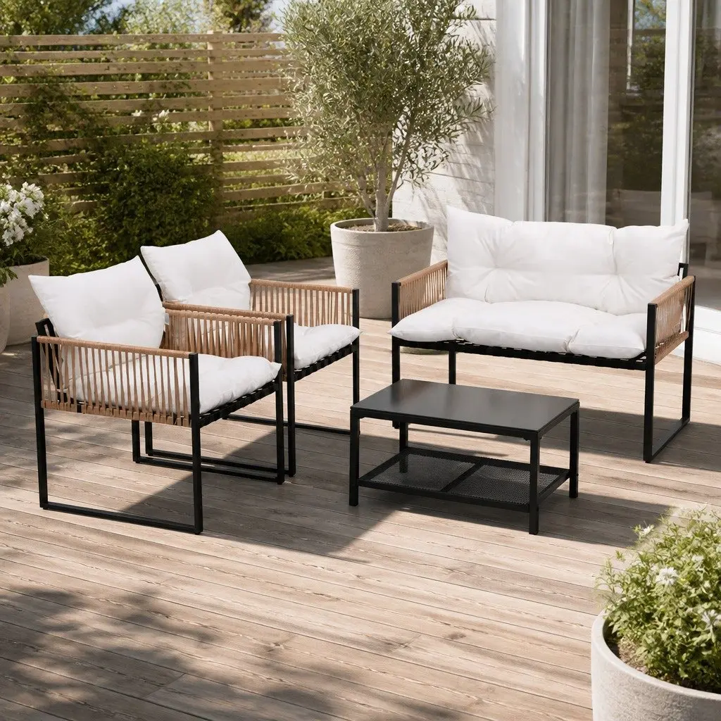 4-Piece Outdoor Lounge Set 4 Seater Garden Patio Sofa Table Chair Furniture