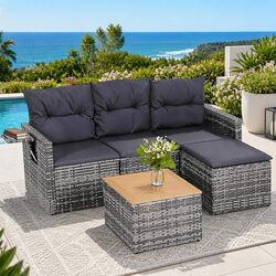 Outdoor Sofa Set 5 Pieces 4-Seater Grey Rattan Patio Lounge Furniture with