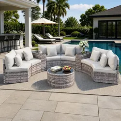 6 Seater Outdoor Sofa Set 9PCS Garden Rattan Patio Furniture Lounge Chairs Table