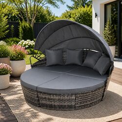Outdoor Day Bed Sun Lounge Setting Wicker Lounger Patio Furniture Grey Folding
