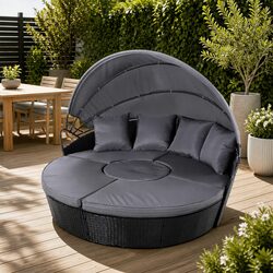 Outdoor Day Bed Sun Lounge Setting Wicker Lounger Patio Furniture Black 0-90