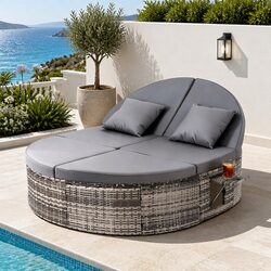 Outdoor Day Bed Sun Lounge Setting Grey Wicker Lounger Patio Furniture