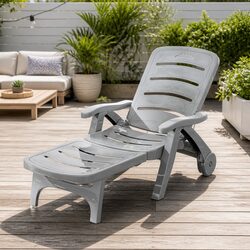 Sun Lounger Folding Lounge Chair with Wheels Outdoor Patio Furniture Grey