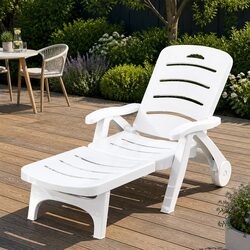Sun Lounger Folding Chaise Chair with Wheels Outdoor Patio Deck Recliner