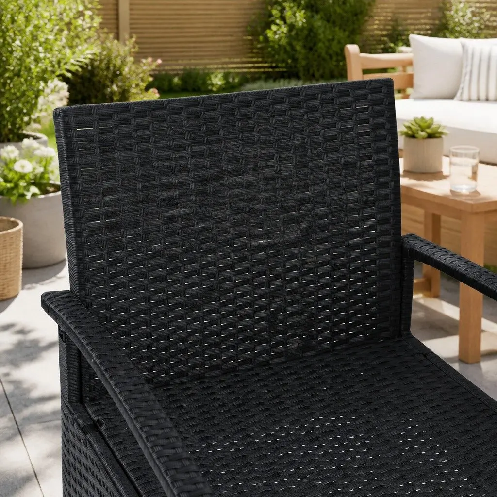 Outdoor Lounge Set 3 Piece Wicker Chairs Table Black