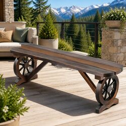 Outdoor Garden Bench Seat Rustic Wagon Wheels Design Patio Furniture 2-Seater
