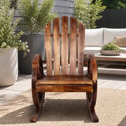 Wagon Wheels Rocking Chair Brown Outdoor Garden Furniture Rustic Wooden Rocker