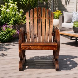 Wooden Wagon Chair Outdoor Garden Seat Brown Rustic Backrest Armrests Patio