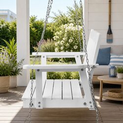 Wooden Porch Swing Chair 2-Seater Outdoor Garden Hanging Furniture White