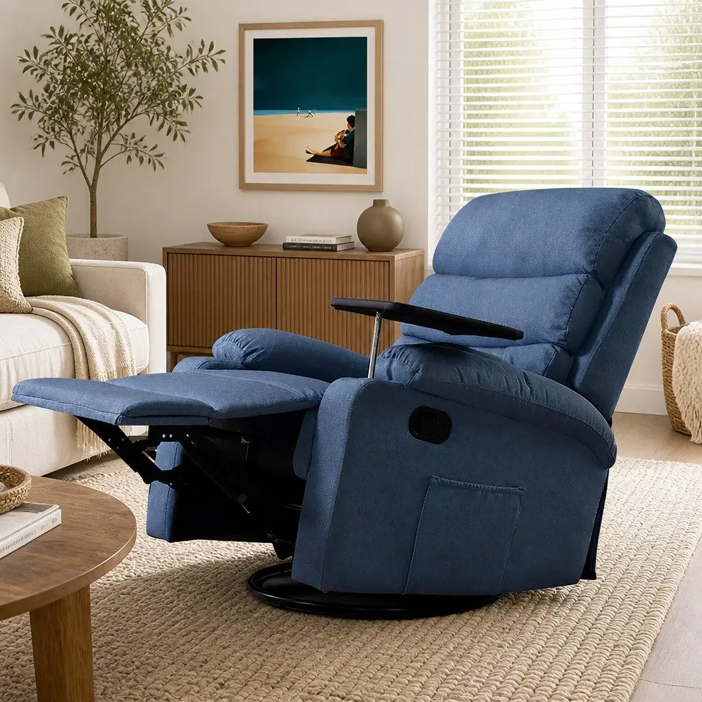 Massage Recliner Chair Blue Heated Adjustable Tilt Remote Control Lounge Seat