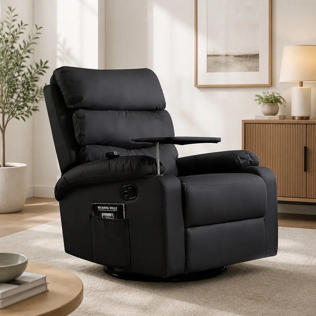 Massage Chair Recliner 360 Swivel Heated Adjustable Footrest Armrest Black